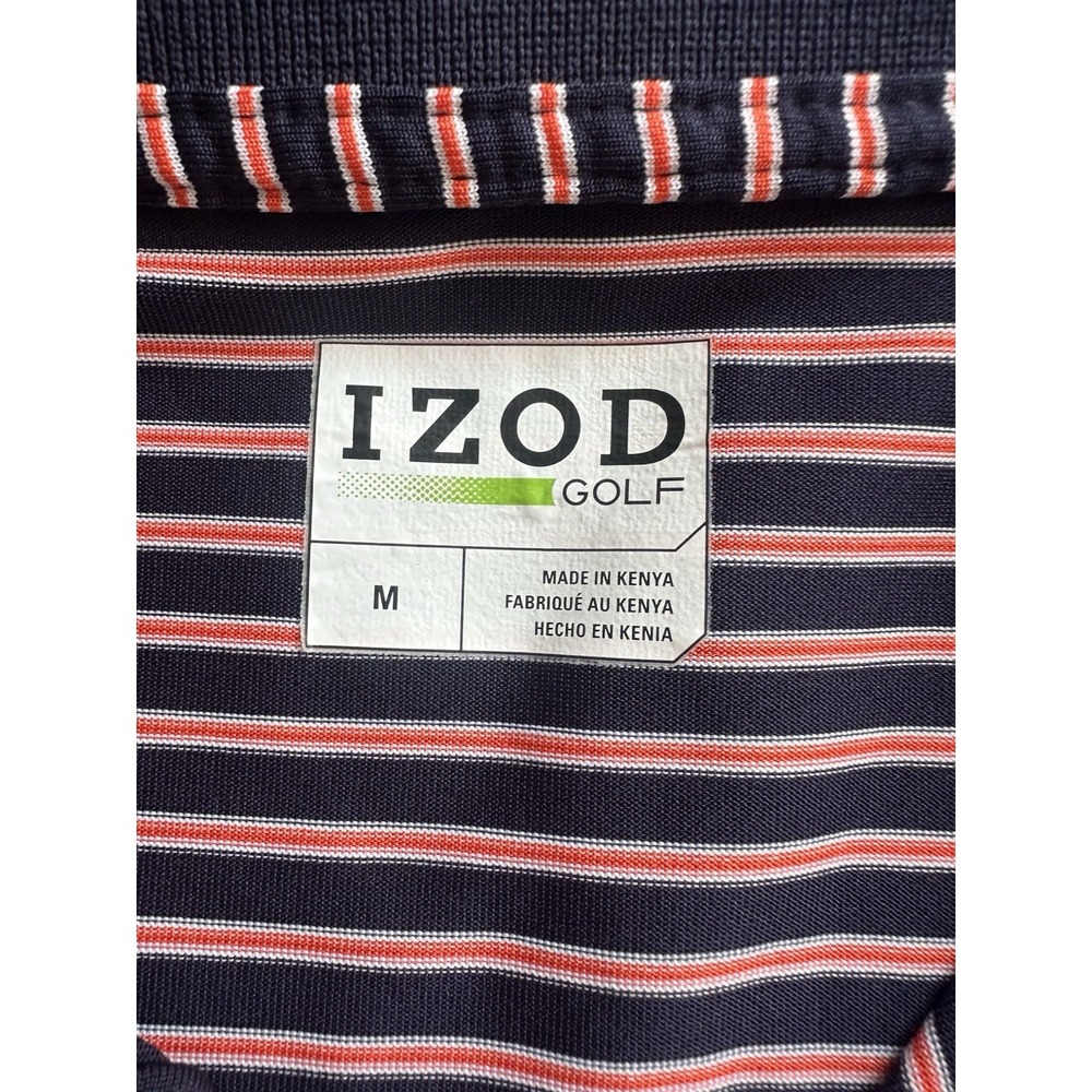 IZOD GOLF Polo Shirt Mens M Short Sleeve Casual Striped Orange Navy Collared EUC - Picture 3 of 11
